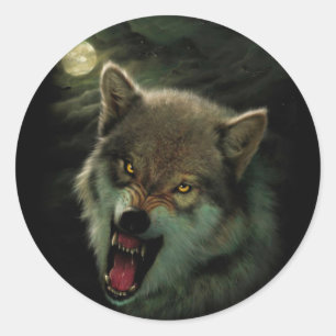 Sticker Rond Peinture de loup en colère