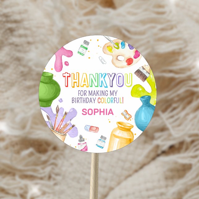 Sticker Rond Peinture de poterie fête d'anniversaire (Pottery Painting Birthday Party Sticker)