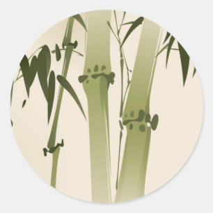 Sticker Rond Peinture de style oriental, branches de bambou 2