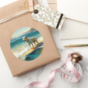 Sticker Rond Peinture de Surf sur Plage de Berger Anatolien