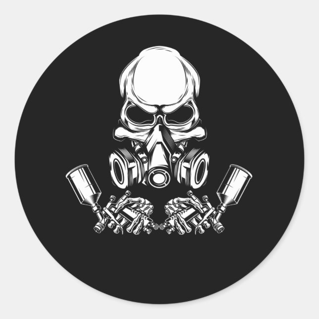 Sticker Rond Peinture de voiture Peintre crâne (Devant)