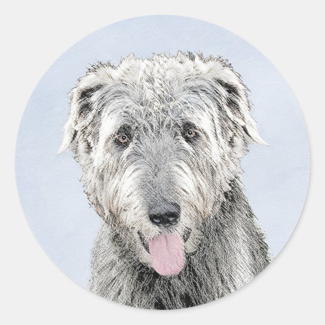 Sticker Rond Peinture de Wolfhound irlandais - Joli art origina (Devant)
