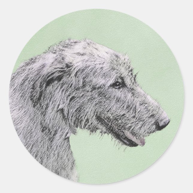 Sticker Rond Peinture de Wolfhound irlandais - Joli art origina (Devant)