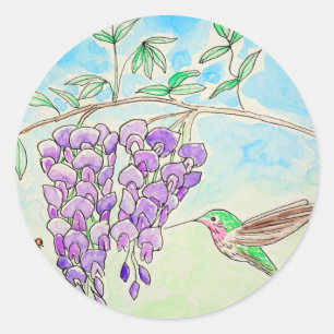 Sticker Rond Peinture des colibris et des bactéries
