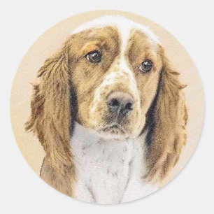 Sticker Rond Peinture d'espagnol Welsh Springer - Art original 
