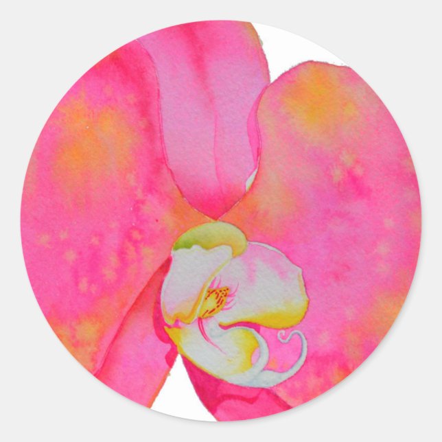 Sticker Rond Peinture d'orchidée rose (Devant)
