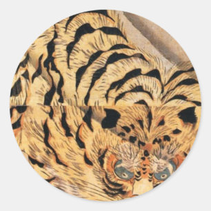 Sticker Rond peinture du 19e siècle d'un tigre par Kuniyoshi Ut