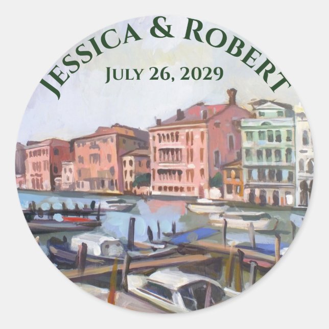 Sticker Rond Peinture du Grand Canal, Venise, Italie Mariage (Devant)