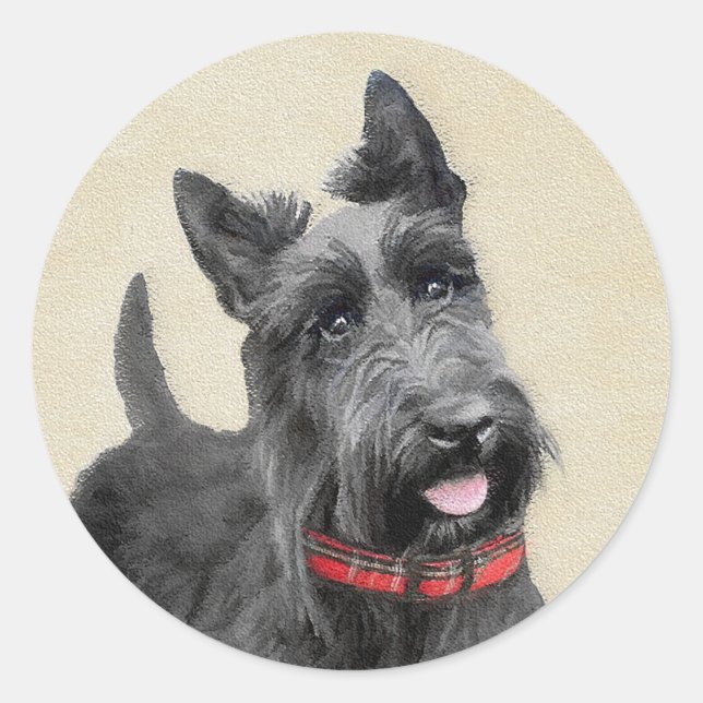 Sticker Rond Peinture écossaise Terrier - Cute Original Chien A (Devant)