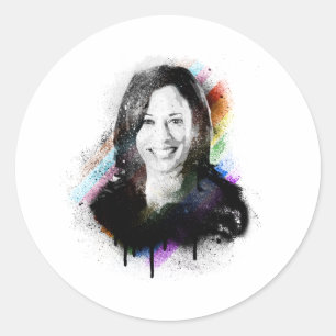 Sticker Rond Peinture en Spray Kamala Harris