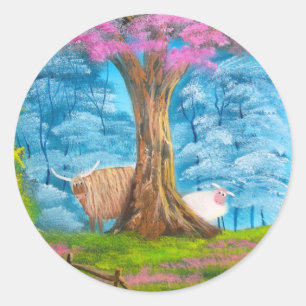 STICKER ROND PEINTURE FOLLETTE DE SHEEP SHEEP DE LA VACHE HIGHL
