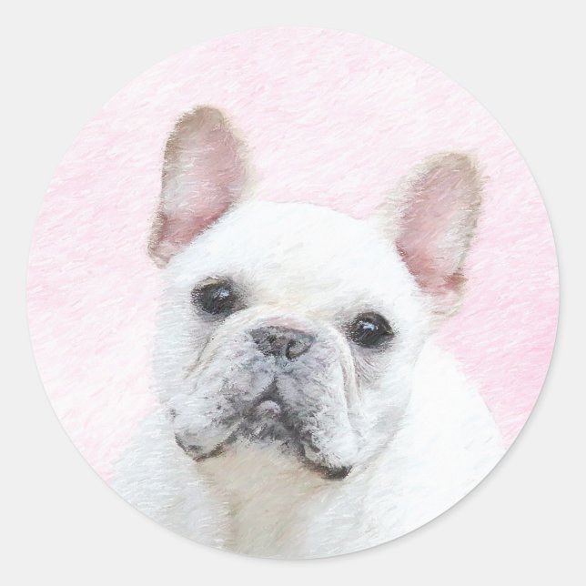 Sticker Rond Peinture française de Bulldog (Crème/Blanc) - Art  (Devant)