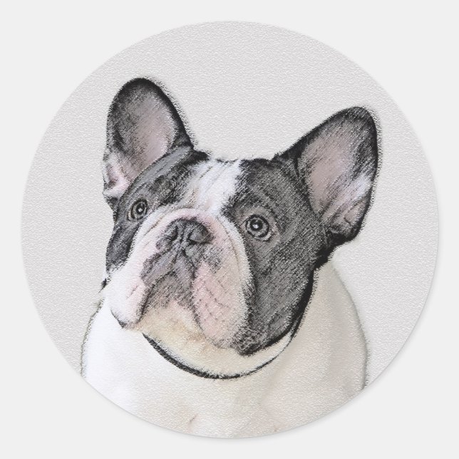 Sticker Rond Peinture française de Bulldog (Pied de broche) - A (Devant)