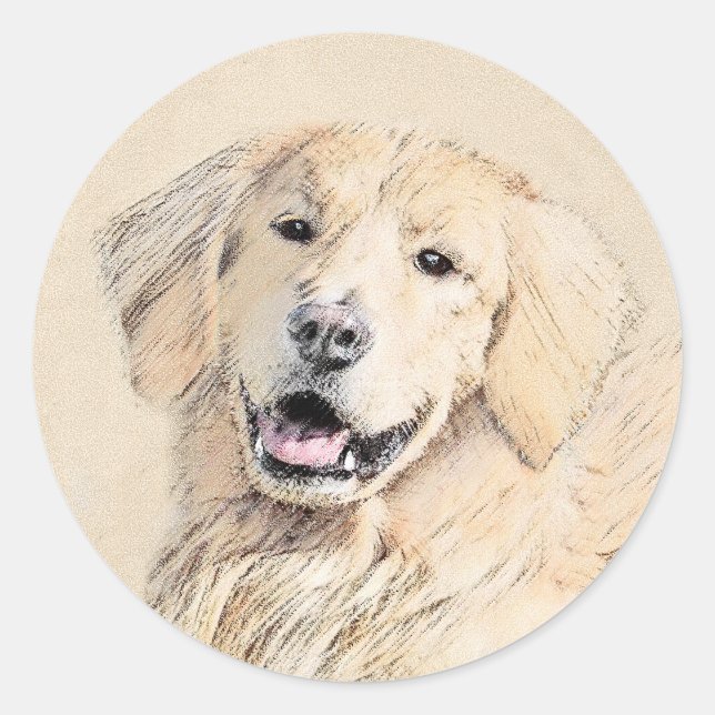Sticker Rond Peinture Golden Retriever - Joli art original chie (Devant)