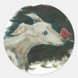 Sticker Rond peinture grise de chien et de pinson !