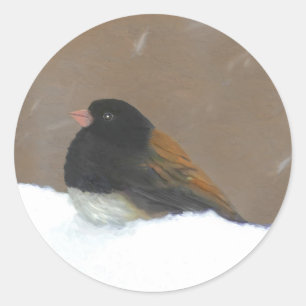 Sticker Rond Peinture Junco foncée - Art original pour oiseaux