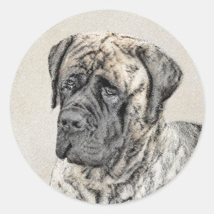 Sticker Rond Peinture mastiff anglaise (Brindle) - Dog Art
