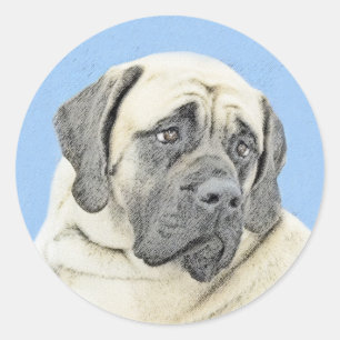 Sticker Rond Peinture Mastiff (Fawn) anglaise - Art Chien origi