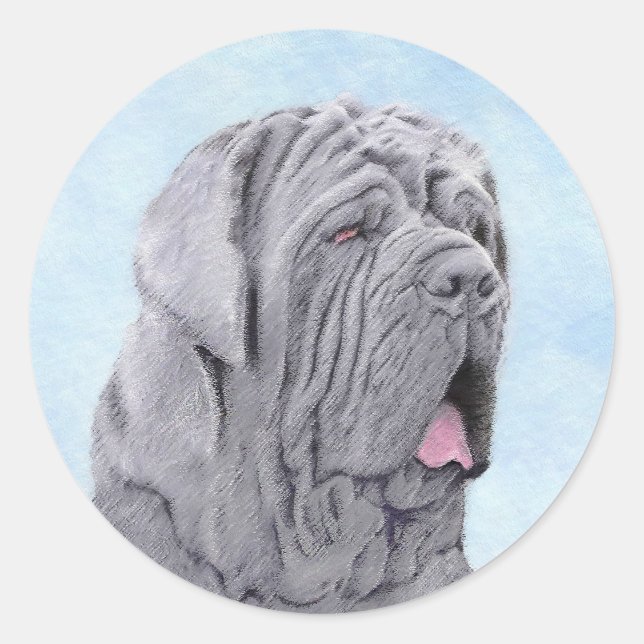 Sticker Rond Peinture Mastiff Neopolitan - Art Chien original (Devant)