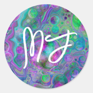 Sticker Rond Peinture Monogramme violet et pour bleu