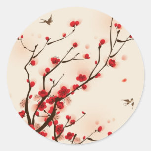 Sticker Rond Peinture orientale de style, fleur au printemps 2