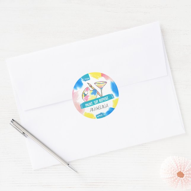 Sticker Rond Peinture personnalisée et Sip Anniversaire de la p (Enveloppe)