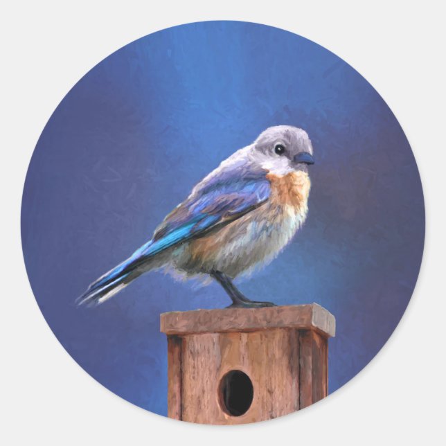 Sticker Rond Peinture pour oiseaux bleus (femelle) - Art origin (Devant)