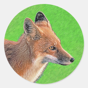 Sticker Rond Peinture Red Fox - Art original de la faune