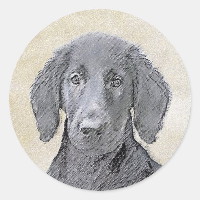 Sticker Rond Peinture Retriever à revêtement plat - Art Chien o (Devant)