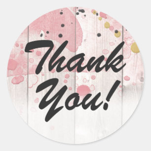 Sticker Rond Peinture rose et or sur Merci en bois rustique