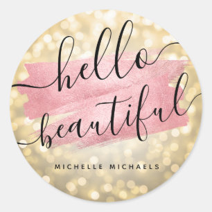 Sticker Rond Peinture rose or & Lumières or "Hello Beautity"