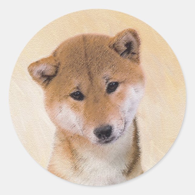 Sticker Rond Peinture Shiba Inu (Rouge) - Art Chien original (Devant)
