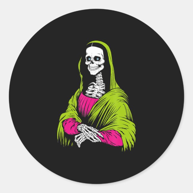Sticker Rond Peinture | Skeleton Leonardo Da Vinci Fameuse Pein (Devant)