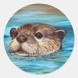 Sticker Rond Peinture sur la loutre de rivière
