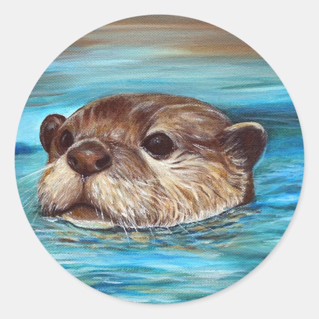 Sticker Rond Peinture sur la loutre de rivière (Devant)