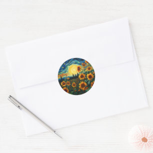Sticker Rond Peinture Tournesols de Van Gogh