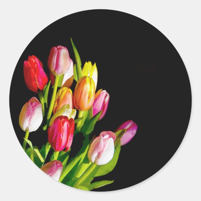 Sticker Rond Peinture Tulip - Art Fleur original (Devant)