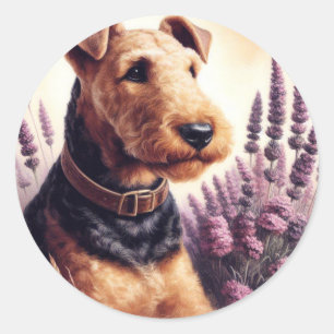 Sticker Rond Peinture vintage Airedale Terrier
