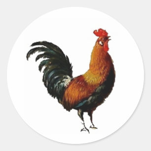 Sticker Rond Peinture Vintage au coq vert et or
