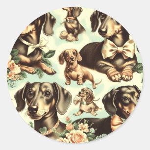 Sticker Rond Peinture vintage Dachshund transparente