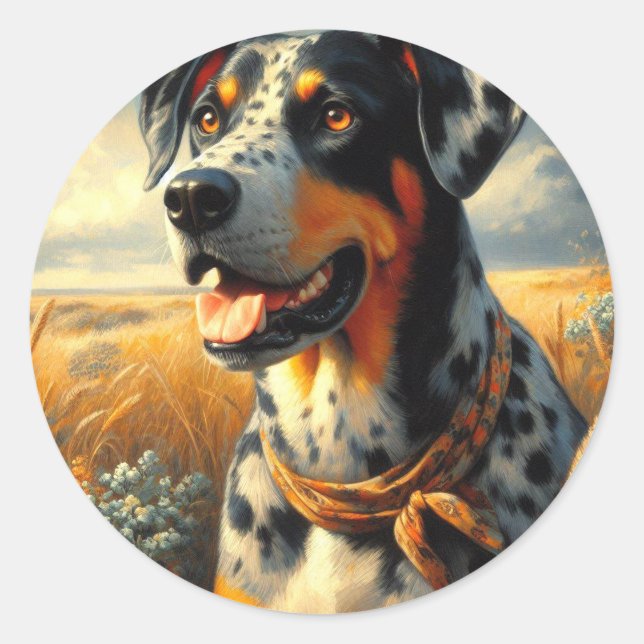 Sticker Rond Peinture vintage de chien léopard Catahoula (Devant)