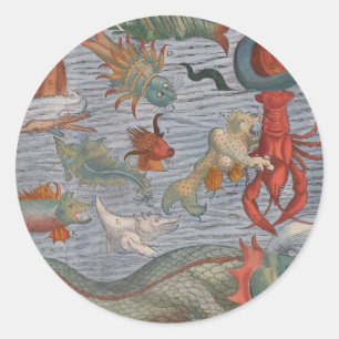 Sticker Rond Peinture vintage de la créature marine