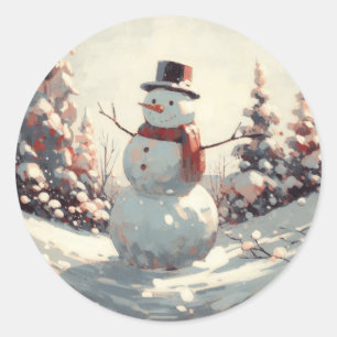 Sticker Rond Peinture Vintage Snowman