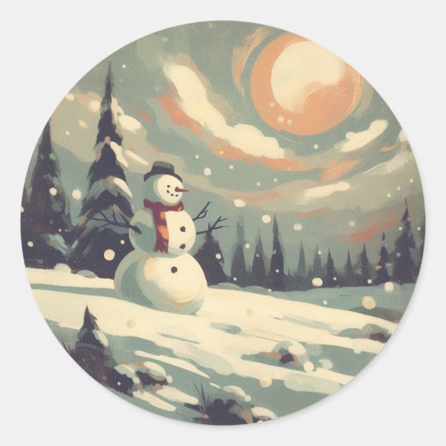 Sticker Rond Peinture Vintage Snowman (Devant)