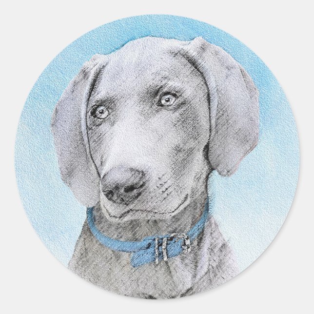 Sticker Rond Peinture Weimaraner - Joli art original chien (Devant)