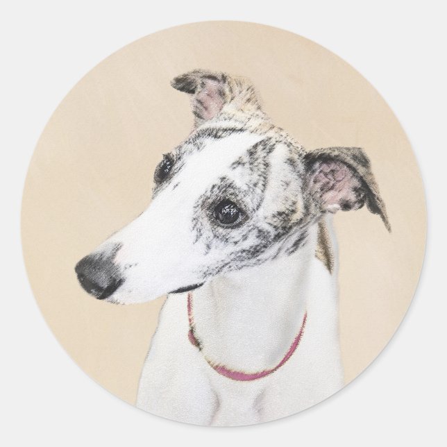 Sticker Rond Peinture Whippet - Jolie art original chien (Devant)
