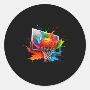 Sticker Rond Peintures Colorées Éclaboussent Ballon de Basket