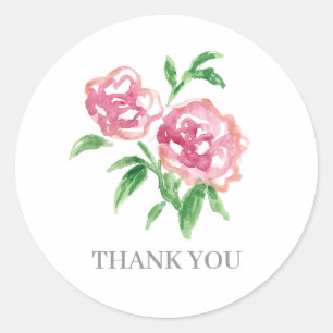 Sticker Rond Peintures de pivoines roses Merci