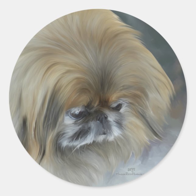 Sticker Rond Pekingese pensif (Devant)