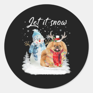 Sticker Rond Pekingese Père Noël Chien Noël Snowman Xmas Pyjama